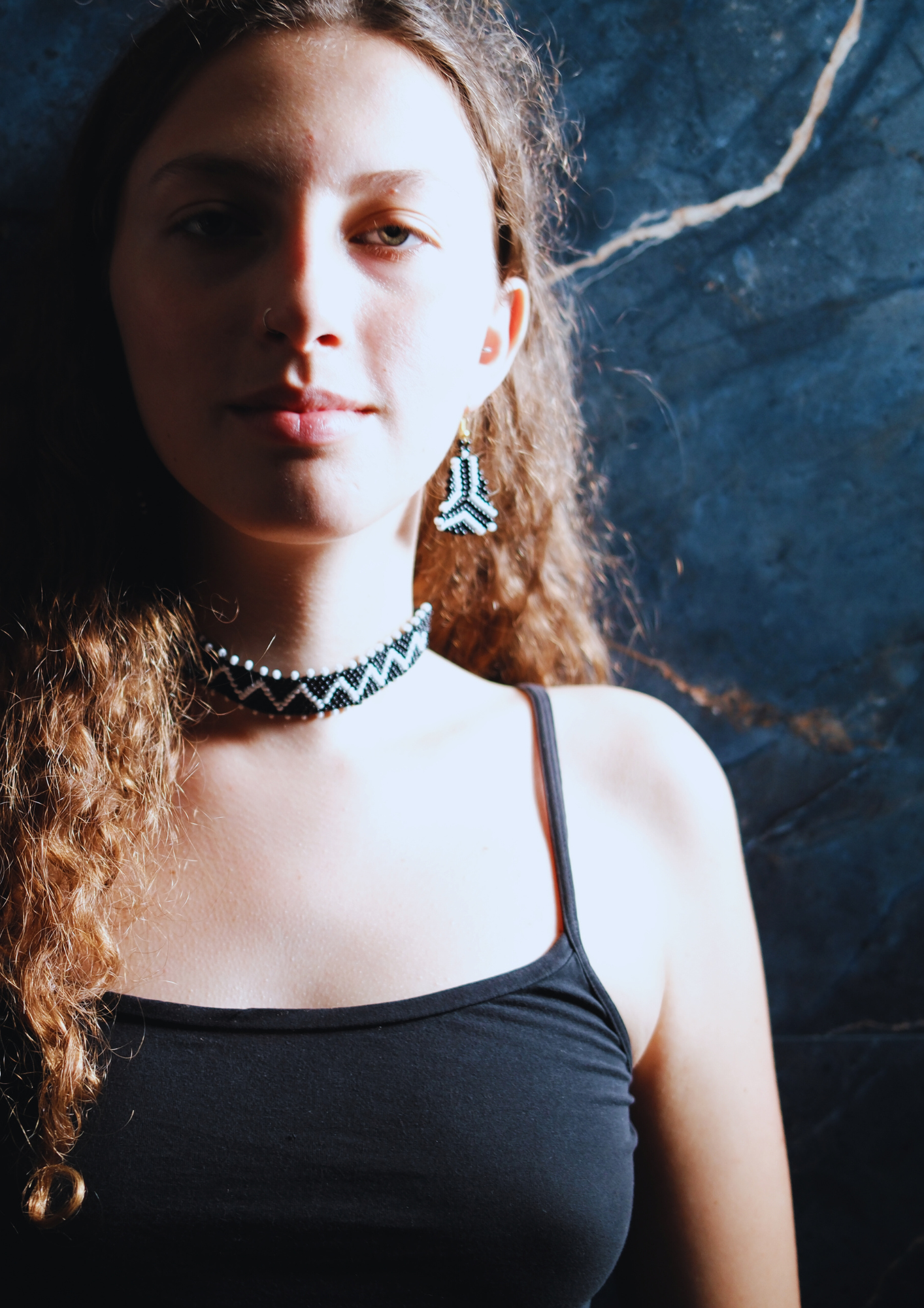 Monsoon Peak - Black and White Triangular Earrings with Small Choker