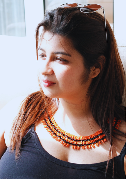 Ember Circle - Black and Orange Round Necklace