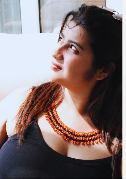 Ember Circle - Black and Orange Round Necklace