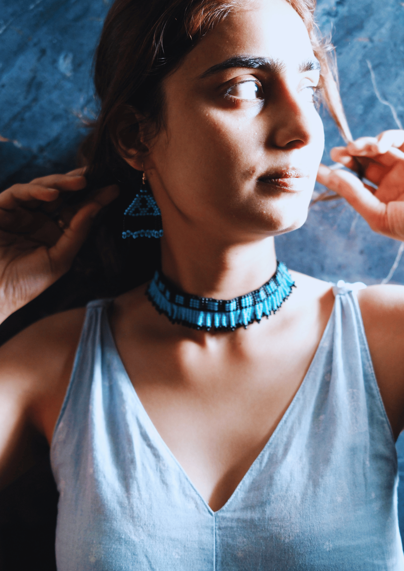 Midnight Sky - Black and Light Blue Earrings & Necklace