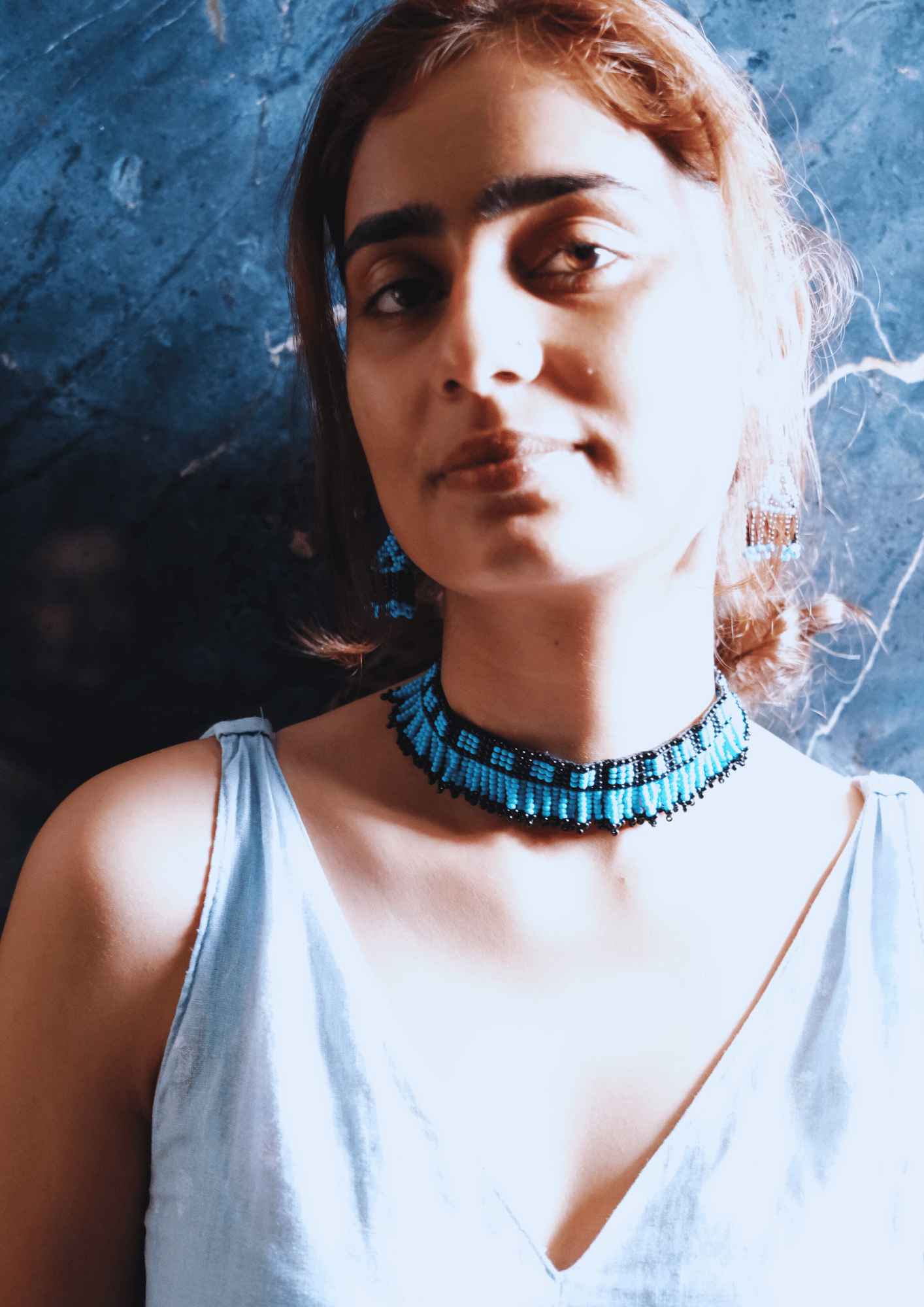 Midnight Sky - Black and Light Blue Earrings & Necklace