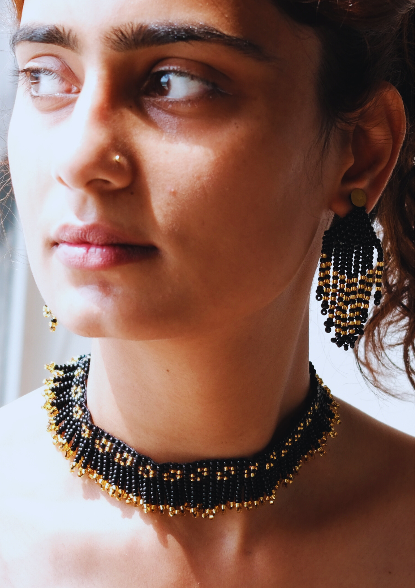 Golden Eclipse - Black and Gold Earrings & Necklace