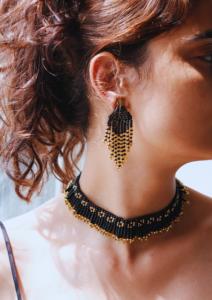 Golden Eclipse - Black and Gold Earrings & Necklace