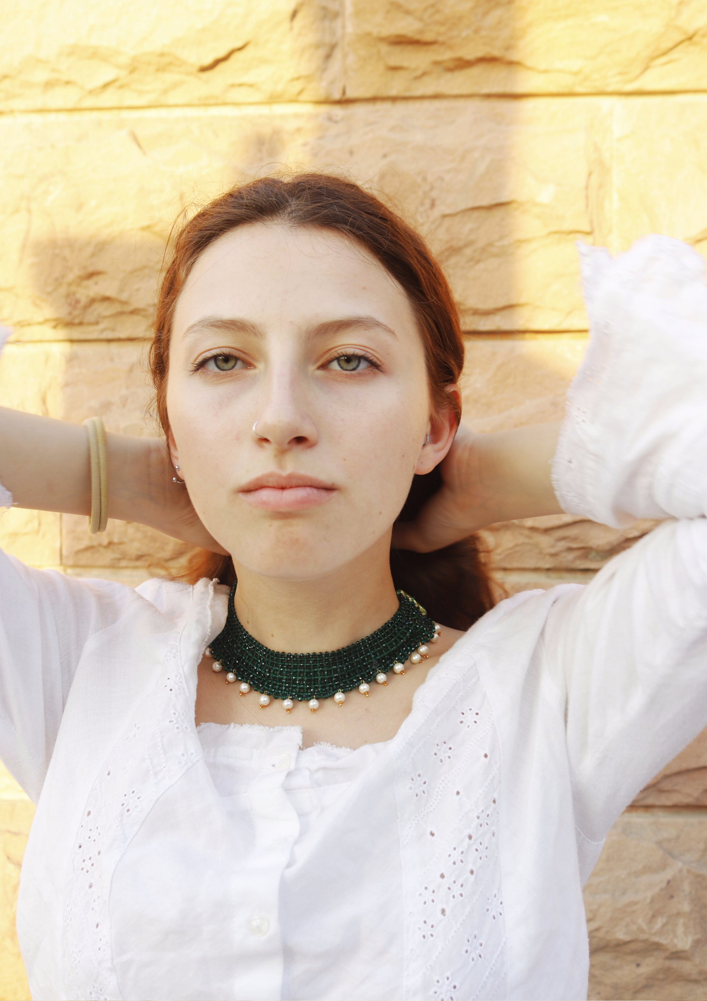 HariMoti - Green and Pearls Necklace