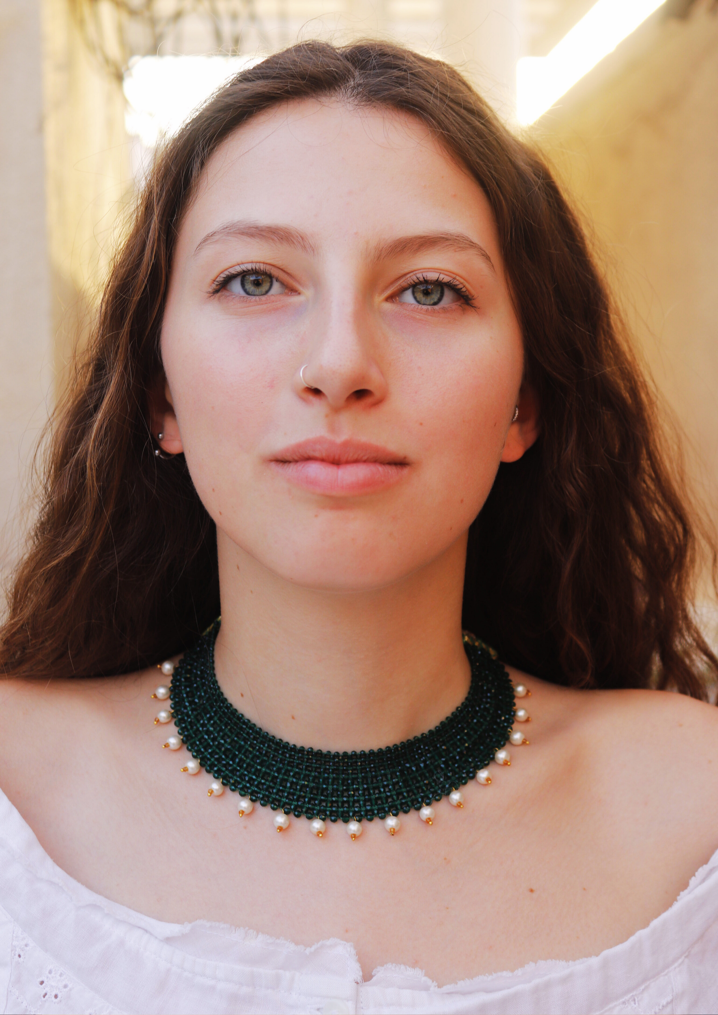 HariMoti - Green and Pearls Necklace