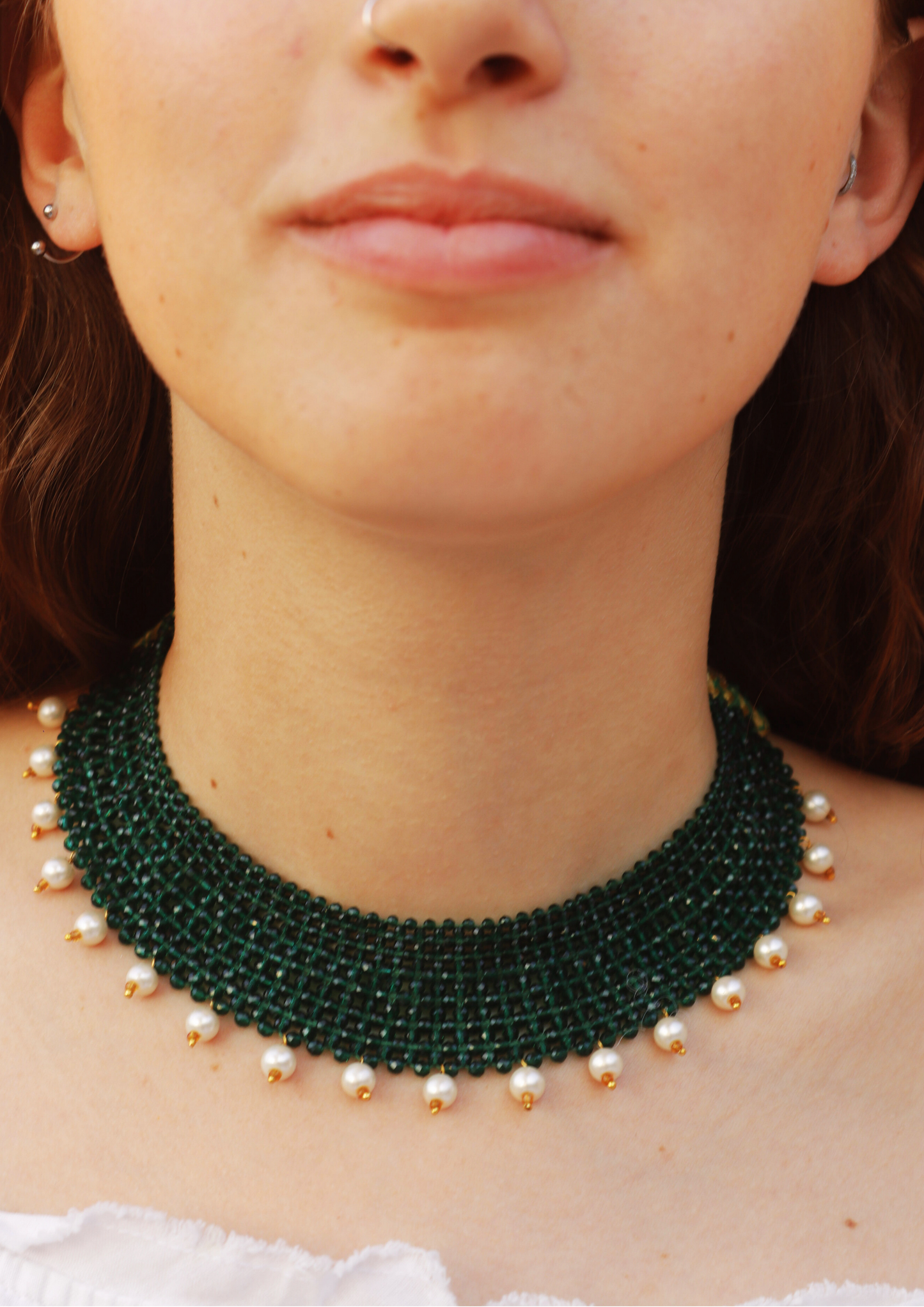 HariMoti - Green and Pearls Necklace