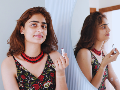 Crimson Orbit - Black and Red Round Necklace