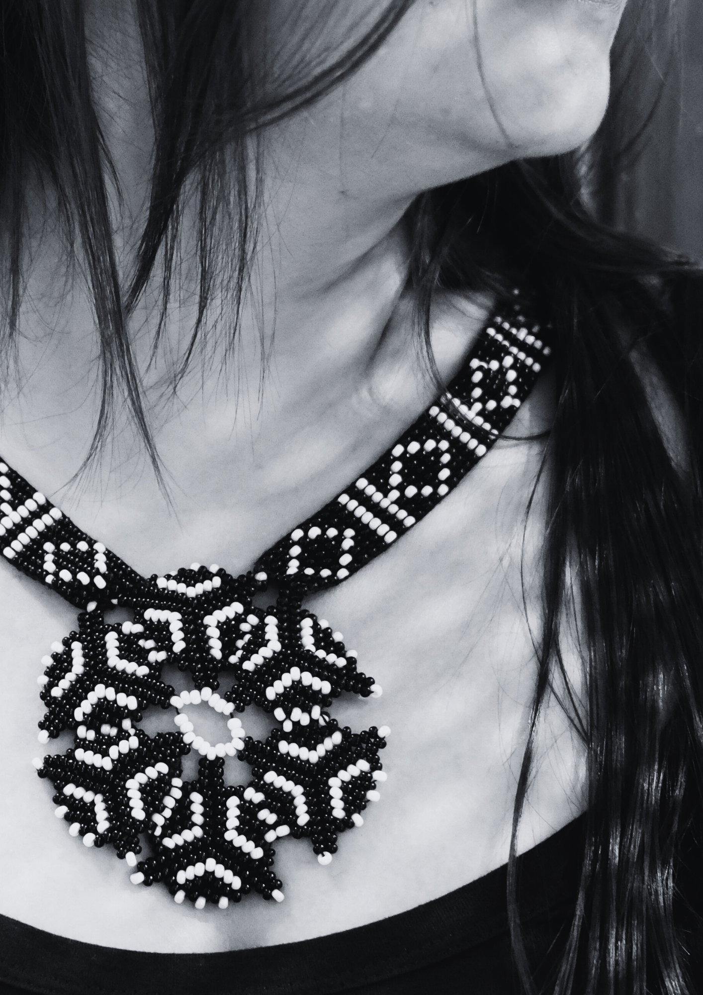 Obsidian Circle - Large Black and White Round Necklace