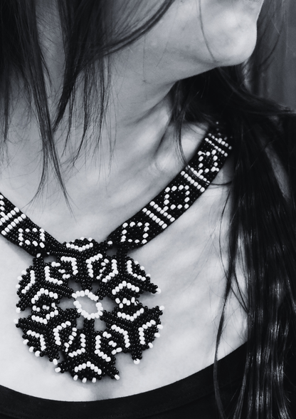 Obsidian Circle - Large Black and White Round Necklace