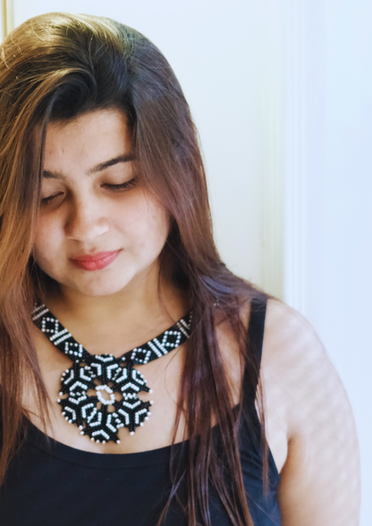 Obsidian Circle - Large Black and White Round Necklace