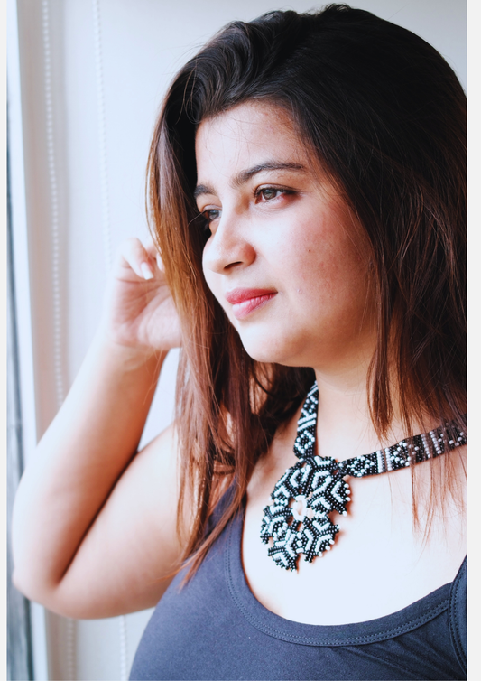 Obsidian Circle - Large Black and White Round Necklace