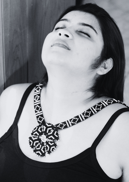 Obsidian Circle - Large Black and White Round Necklace