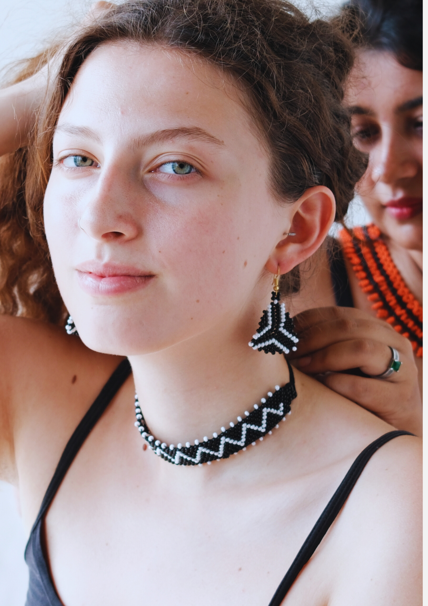 Monsoon Peak - Black and White Triangular Earrings with Small Choker