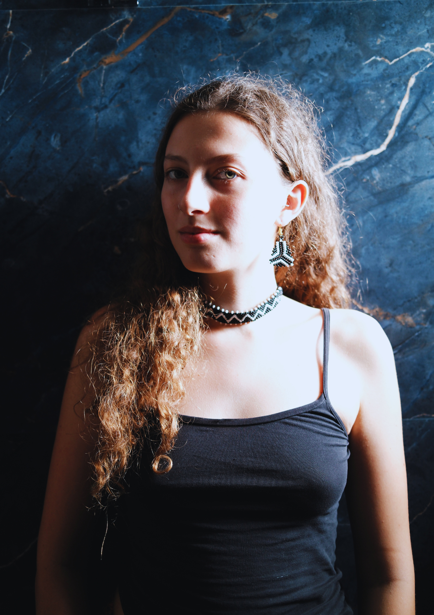 Monsoon Peak - Black and White Triangular Earrings with Small Choker