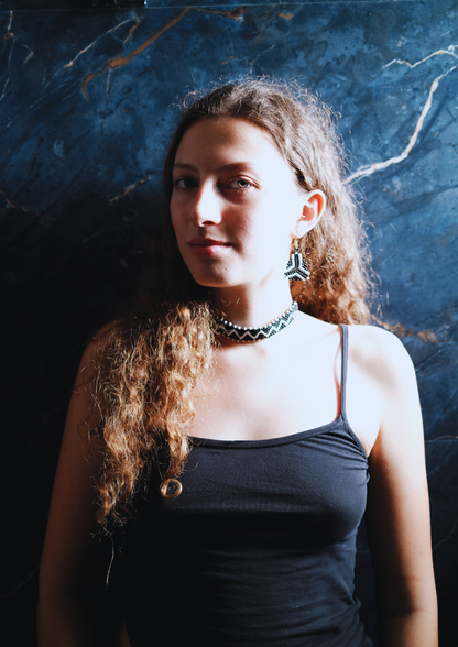 Monsoon Peak - Black and White Triangular Earrings with Small Choker